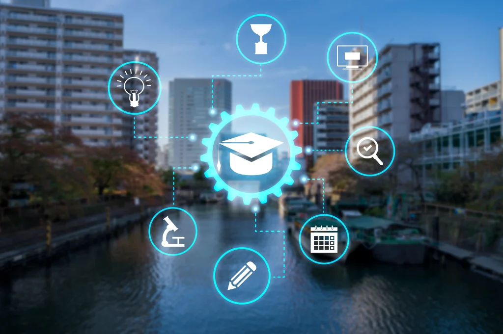 city committed education collage concept