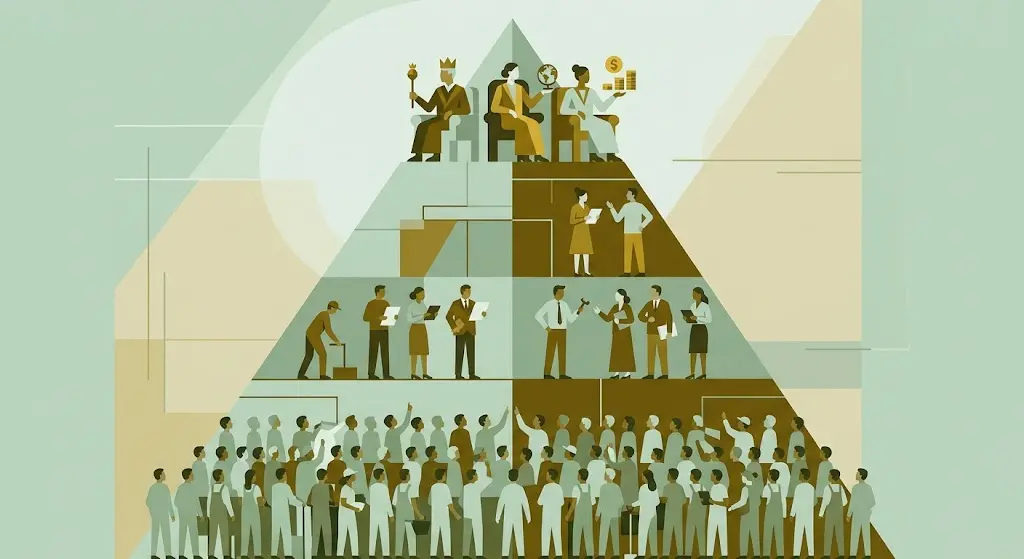 Elitismo: Teoria das Elites, Bourdieu e 6 Exemplos 2 Elitismo representado por pirâmide social com figuras em posições hierárquicas distintas