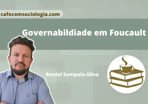 Governamentalidade: mãos estilizadas guiando engrenagens e pessoas, representando a arte de governar condutas segundo Foucault
