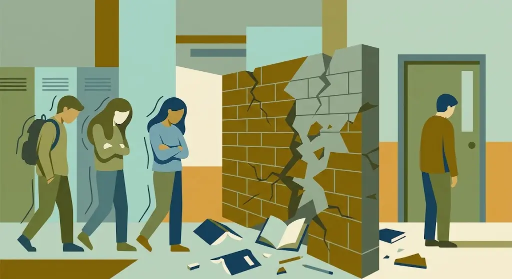 ilustração flat design de mediação de conflitos no ambiente escolar com figuras humanas em círculo de diálogo