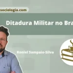 Ditadura militar no Brasil — ilustração flat design com tanque de guerra, censura à imprensa e manifestação pelas Diretas Já