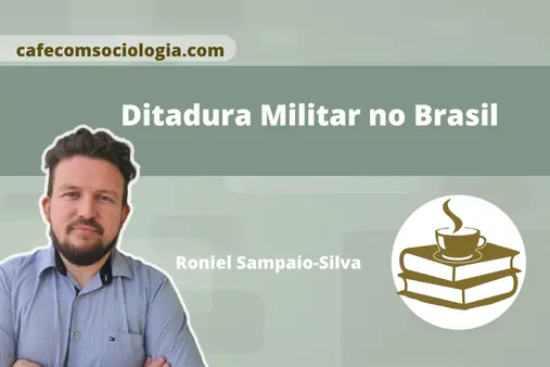 Ditadura militar no Brasil — ilustração flat design com tanque de guerra, censura à imprensa e manifestação pelas Diretas Já