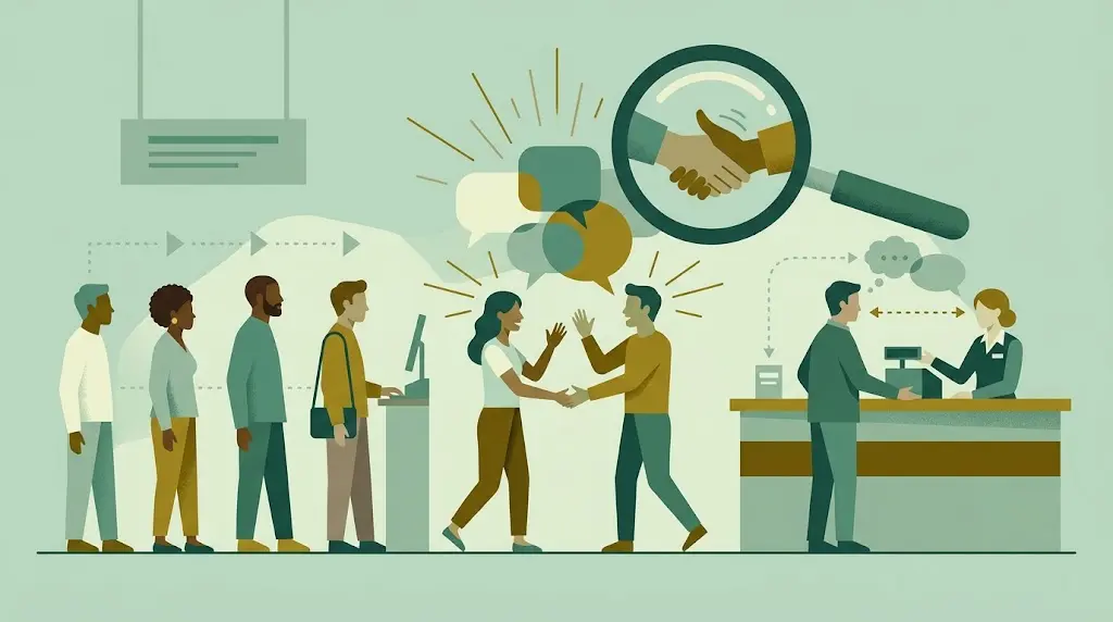 Etnometodologia: ilustração flat design de pessoas em interação cotidiana com balões de fala e regras invisíveis