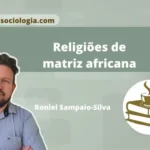 Religiões de matriz africana: símbolos do candomblé e da umbanda sobre fundo colorido representando a diversidade afro-brasileira