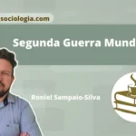 Segunda Guerra Mundial — ilustração flat design com soldados, globo dividido e pomba da paz representando o conflito de 1939–1945