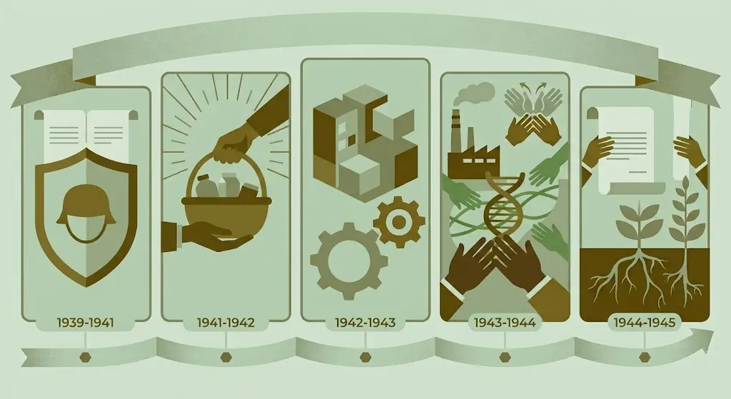 Segunda Guerra Mundial — ilustração flat design com soldados, globo dividido e pomba da paz representando o conflito de 1939–1945