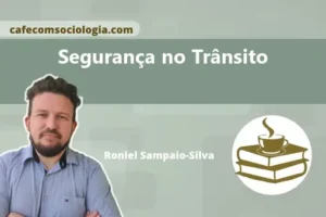 Ilustração conceitual de um cruzamento urbano movimentado com veículos e pedestres, representando a segurança no trânsito e a hierarquia social nas vias.