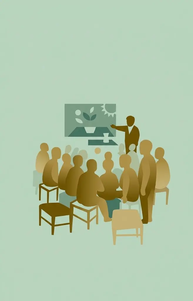 Educação Popular: Paulo Freire e outros em 6 princípios 3 Ilustração em flat design dos seis princípios da educação popular em um círculo de cultura