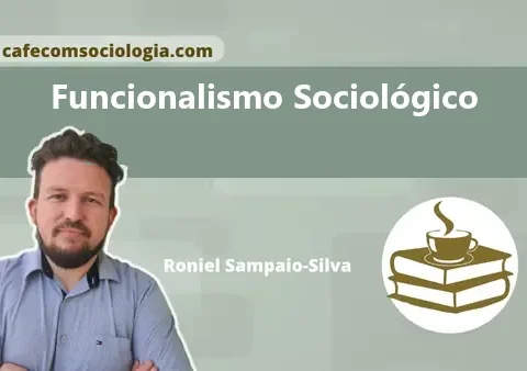 Ilustração conceitual de funcionalismo sociológico com colmeia e ícones de instituições sociais interligadas
