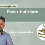 Ilustração conceitual do poder judiciário com balança da justiça e martelo, representando equilíbrio e lei.