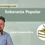 Ilustração conceitual de pessoas diversas formando um círculo ao redor de um pilar central, representando a soberania popular.